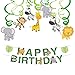 Produktbild Haocoo Urwald Party Swirl Spiral und Happy Birthday Banner, Party Girlanden Wald Tier Hängende Dekorationen Kit Decke Zuhause Dekor für Baby Shower Kinder Geburtstagsparty