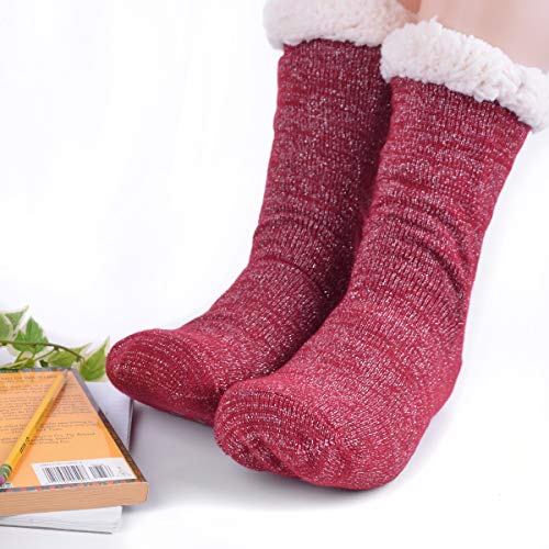 Image of Nollia Plush Women's Fleece Slipper Socks Cozy & Warm Sherpa Socks Non Slip with Grippers House Slippers Winter Holidays Christmas Gifts
