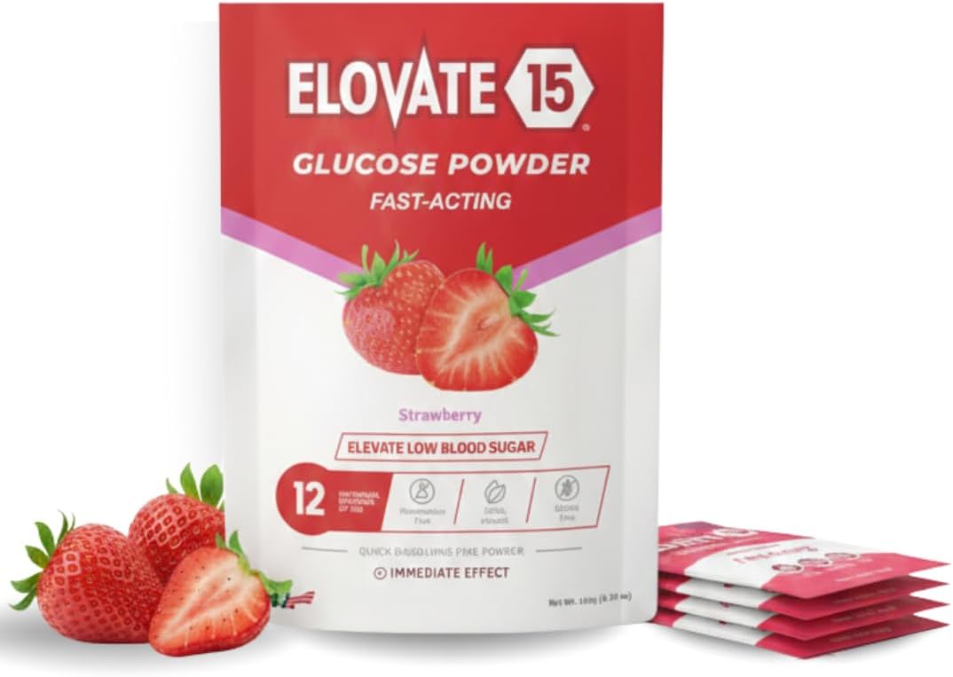 Glucose Powder Slimpaks - Alternative to Traditional Tablets - FSA/HSA eligible -Fast Acting Dextrose with Strawberry Taste - (Pack of 12)
