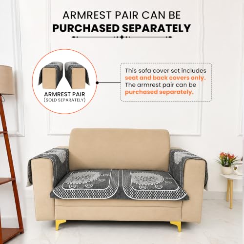 Image of Homerz Premium Chenille Fabric Sofa Cover | Soft, Durable & Dustproof | Decorative Couch Cover (Solitaire Grey, 2 Seater, Only Seat Cover)
