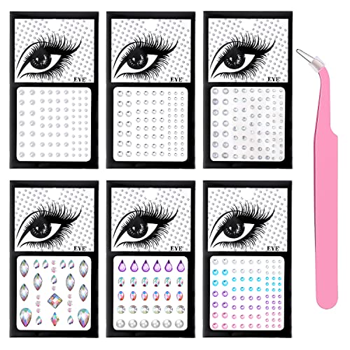 KOHOTA 6 Sheets Face Gems Sticker on Eye Body Jewels Colorful Crystal Fake Nose Stud Makeup Rhinestone for Eyes Self-Adhesive Face Gem for Festival Euphoria Makeup Accessories Nail Art Decorations