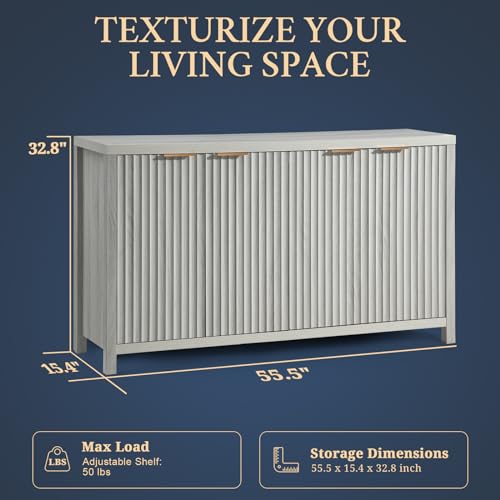 image for OAKHAM HOME Oxford Fluted Storage Cabinet Sideboard Large Buffet with 