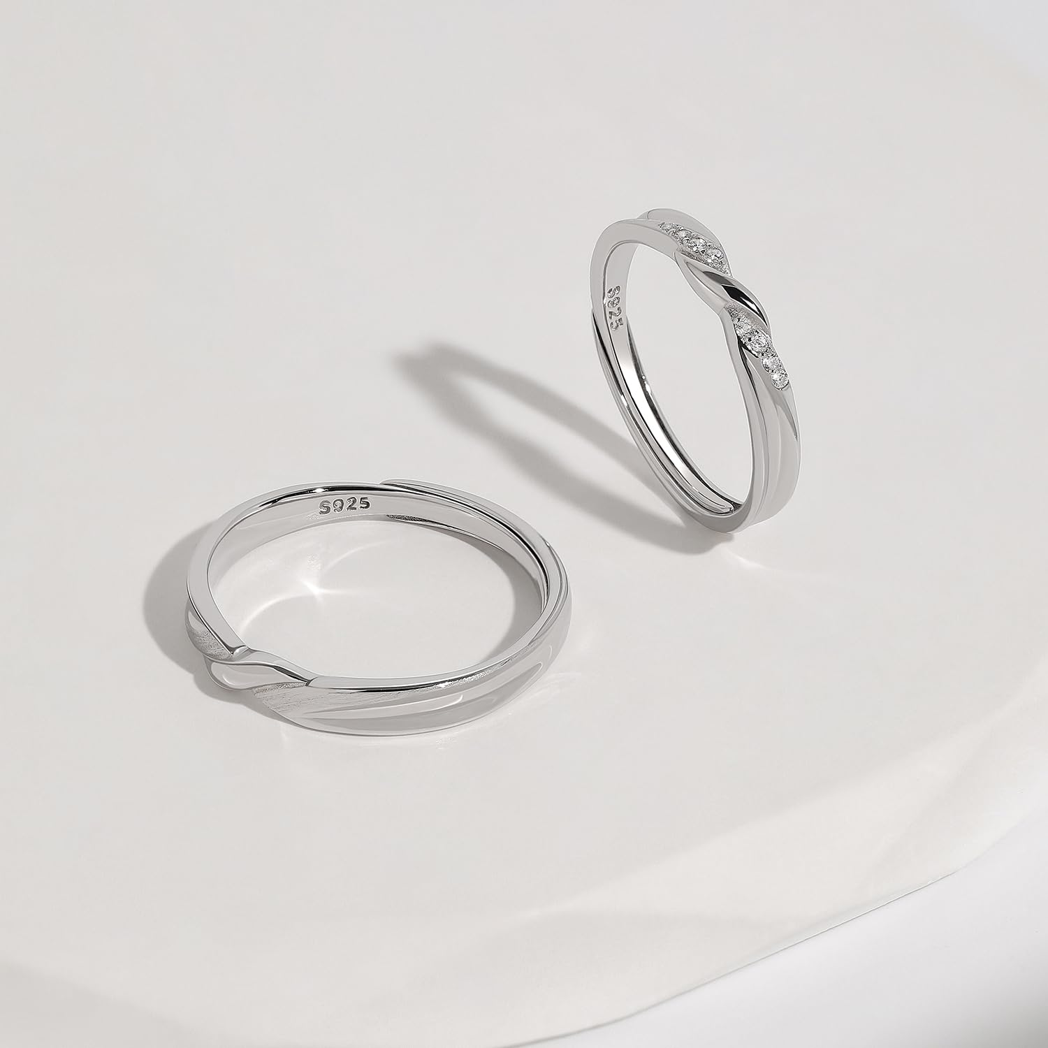 Meissa Alianzas Anillos de Compromiso Ajustables para Pareja Plata de Ley 925 Mujer 2,5mm con Circonita & Hombre 3,2mm Joyería Nupcial para Aniversario Boda San Valentín (Juego de dos anillos)