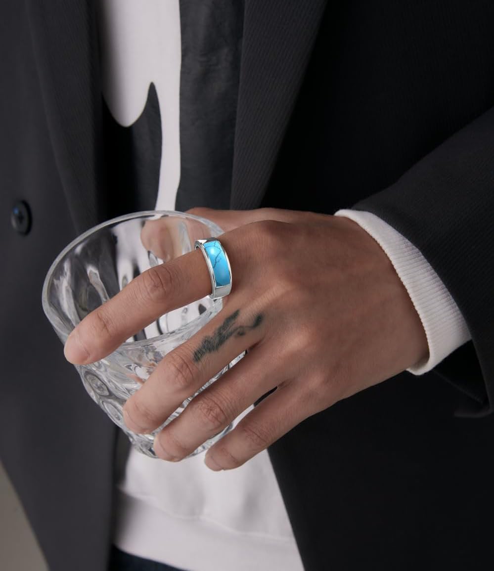 Men's Stainless Steel Vintage Square Gem Rings Gold and Silver Fashion Ring Party Wedding Gift For Men