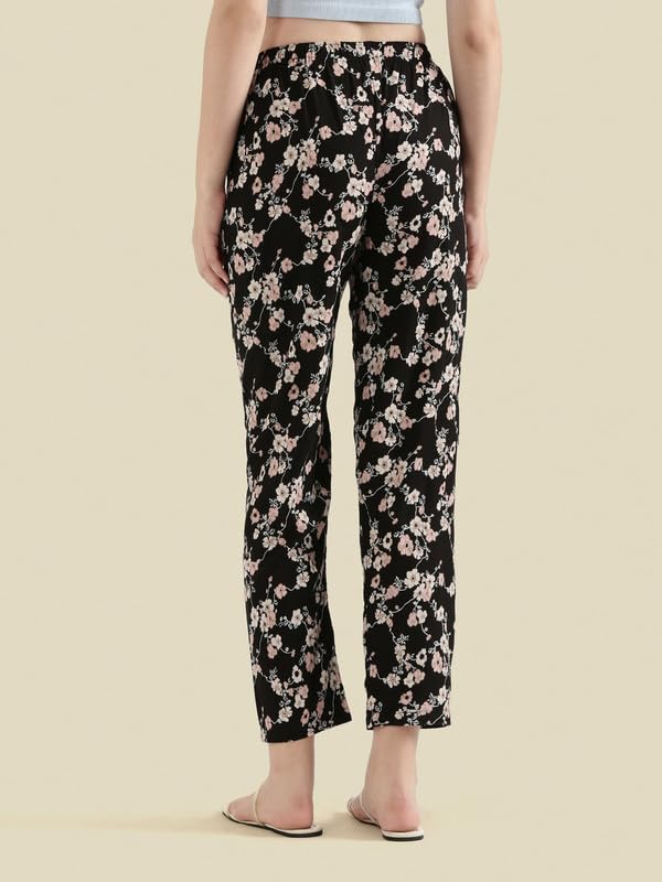 Image of GO COLORS Women Printed Woven Viscose Mid Rise Lounge Pants