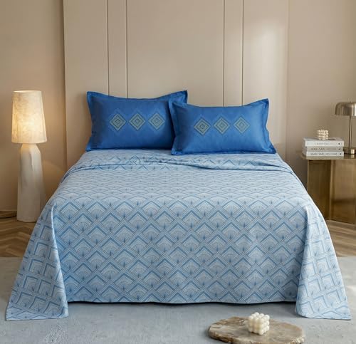 Image of VAS COLLECTIONS Cotton Double Bedsheet with 2 Pillow Covers (90x100 Inch) | 180 TC Soft Breathable Printed Bedsheet for Double Bed | Bedding Set for Bedroom & Home Decor (Powder Blue)