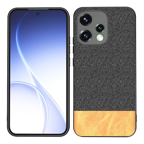 Image of Kapa Soft Fabric & Leather Hybrid Protective Back Cover for Oppo Reno 15 5G | Shockproof Slim Hard Anti Slip Back Case (Black,Brown)