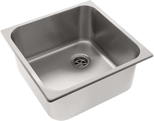Ambassador Marine - Fregadero rectangular (acabado cepillado), acero inoxidable 304, drenaje de 2 pulgadas, SoundKOTE, 14-12 x 14-12 pulgadas,