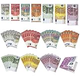 280 Blätter Spielgeld Euro Scheine，Falschgeld 7 Stückelungen (5/10/20/50/100/200/500) ，Fake Geld mit Portemonnaie，Für Lern-, Rollenspiel- und Spielzwecke