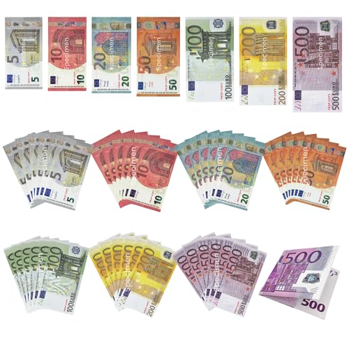 280 Billetes Falsos tamaño Original, 7 Denominaciones (5/10/20/50/100/200/500), Billetes Falsos con Billetera, utilizados para Aprendizaje, Juegos de rol y Objetivos de Juego.