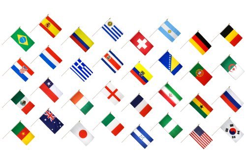 Flaggenfritze® Stockflaggen Komplettset WM 2014 - alle 32 Nationen, 30 x 45 cm