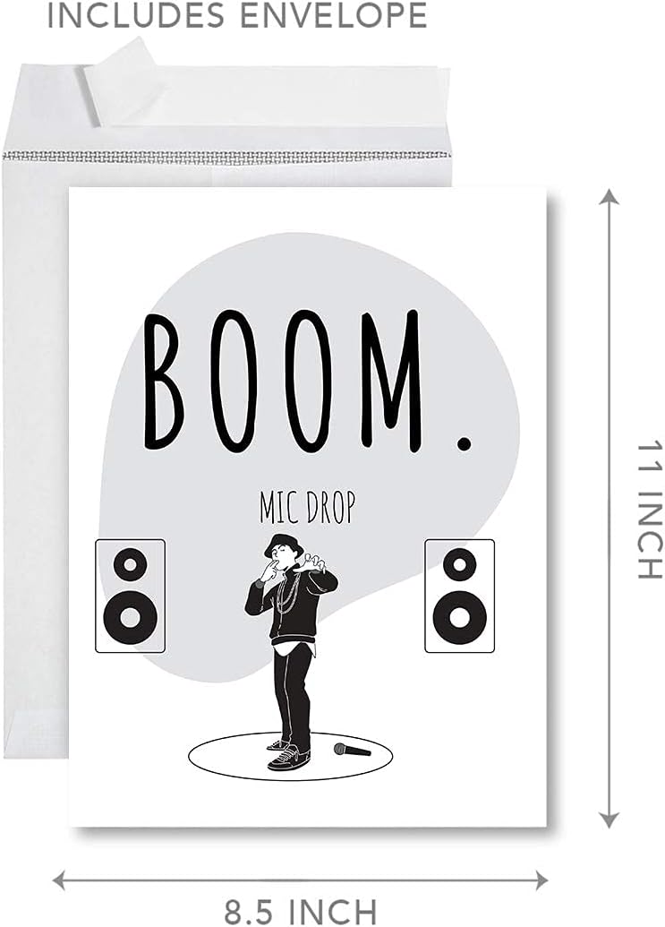 Andaz Press Funny Congratulations Jumbo Card With Envelope, Boom Mic Drop, Engagement, Pregnancy, Graduation, New Home, New Job, Retirement Greeting Card for Her, Him Men, Women, 8.5 x 11 inch, 1-Pack