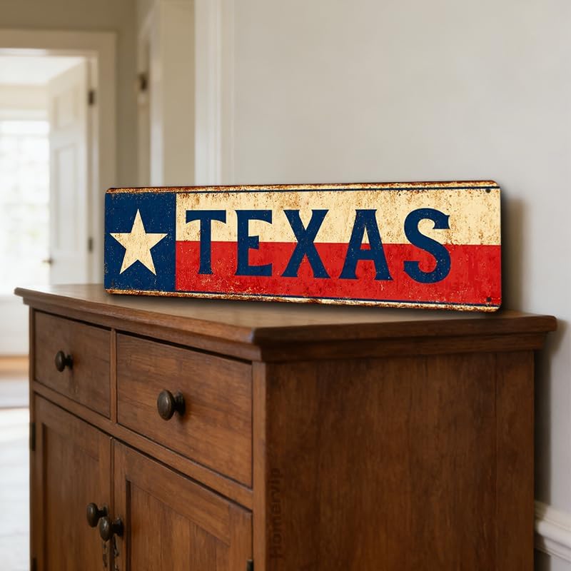 Decorative Tin Sign Texas with Lone Star Flag Vintage Distressed Design 100% Aluminum Rustproof Waterproof Corrosion Resistant for Home Bar and Texan Patriotic Themed Wall Deco 4 * 16Inches image 5