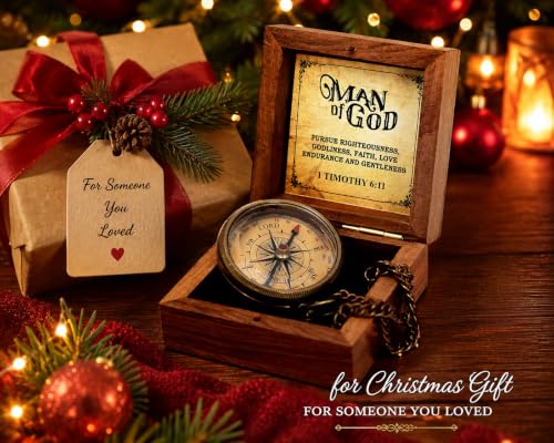 Brújula grabada con cita en caja de madera, regalo religioso para bautizo, pastor, graduación 2025, regalo para él, esposo, día del padre miniatura 4