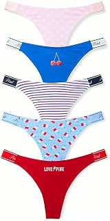 [Victoria's Secret] ヴィクトリアシークレット PINK ロゴ コットン ハイレグ ソング ショーツ 5枚 Logo Cotton High-Leg Thong Panty 5P [並行輸入品]