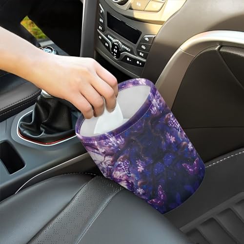 Image of Flower Butterfly Print Car Hanging Trash Can, Waterproof Foldable Car Interior Organizer for Seats and Console, Lightweight Car Garbage Bin for Vehicle Vocation Bedroom Office