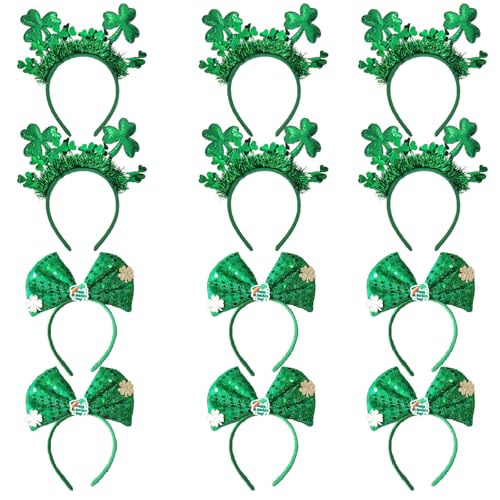 Becfupo 12 Pack St. Patricks' Day Headbands Bulk, Green Shamrock Headbands Bowknot Headwears For Irish St. Patricks' Day Costume Accessories