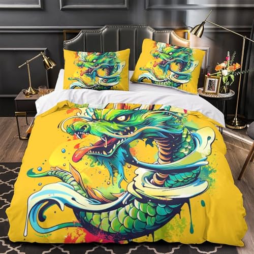 Housse de couette dragon imprimé 3D en microfibre premium avec taies d'oreiller - 4