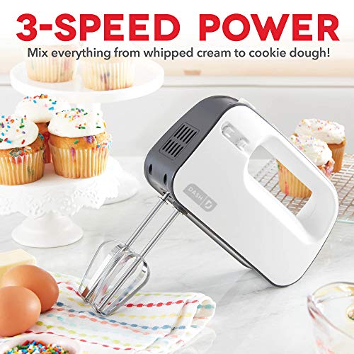 Dash SmartStore Hand Mixer - Electric Handheld Mixer For Everyday Baking - 3-Speed Power and One-Touch Beater Ejector Button - Cool Gray, Includes Whisk and Milkshake Attachments by DASH - Image 2