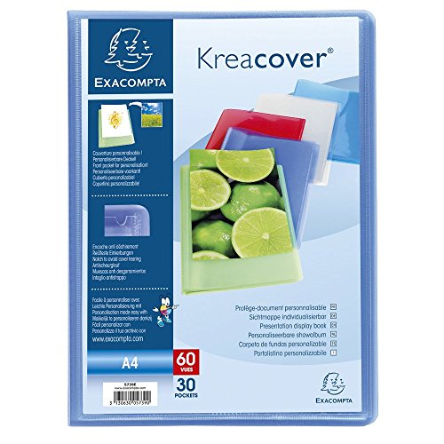 Exacompta 5739E 1 Kreacover Chromaline Dokumentenhülle 30 glatte Kristallhüllen 60 Ansichten für A4 Abmessung 24 x 32 cm halbstarre Polypro-Decke 5 zufällige Farben