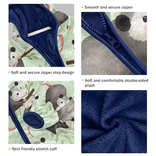 Cute Possums on Branches Pattern Toddler Fleece Jacket Girl Boys Hooded Fleece Jacket Coat Warm Outwear Zip-up 3-10T3