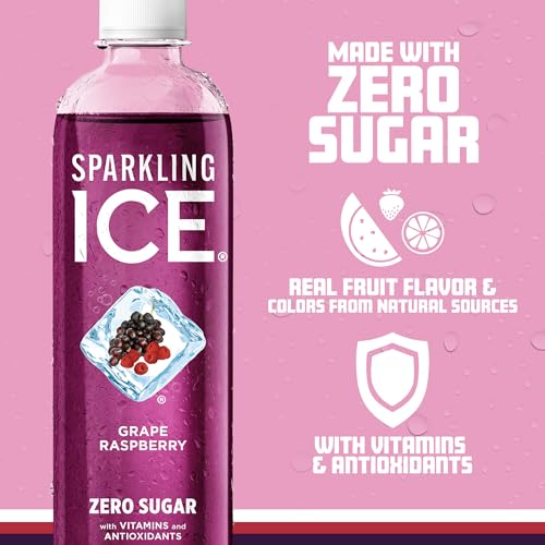 Image of Sparkling Ice, Grape Raspberry Sparkling Water, Zero Sugar Flavored Water, with Vitamins and Antioxidants, Low Calorie Beverage, 17 fl oz Bottles (Pack of 12)