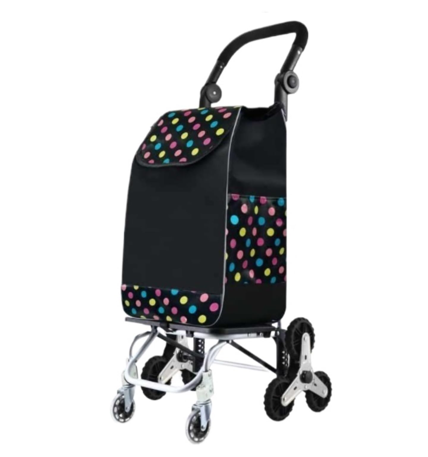 GPDNBIEU Shopping trolleys, Shopping Trolley On 6 Wheels Foldable with Stair Climbing and Function Grocery(Black)