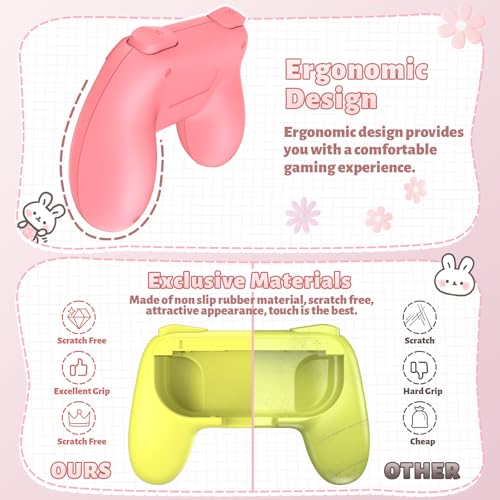 Image of FASTSNAIL Grips Compatible with Nintendo Switch for Joy Con & OLED Model for Joycon, Wear-Resistant Handle Kit Compatible with Joy Cons Controllers, 2 Pack (Pink and Yellow)