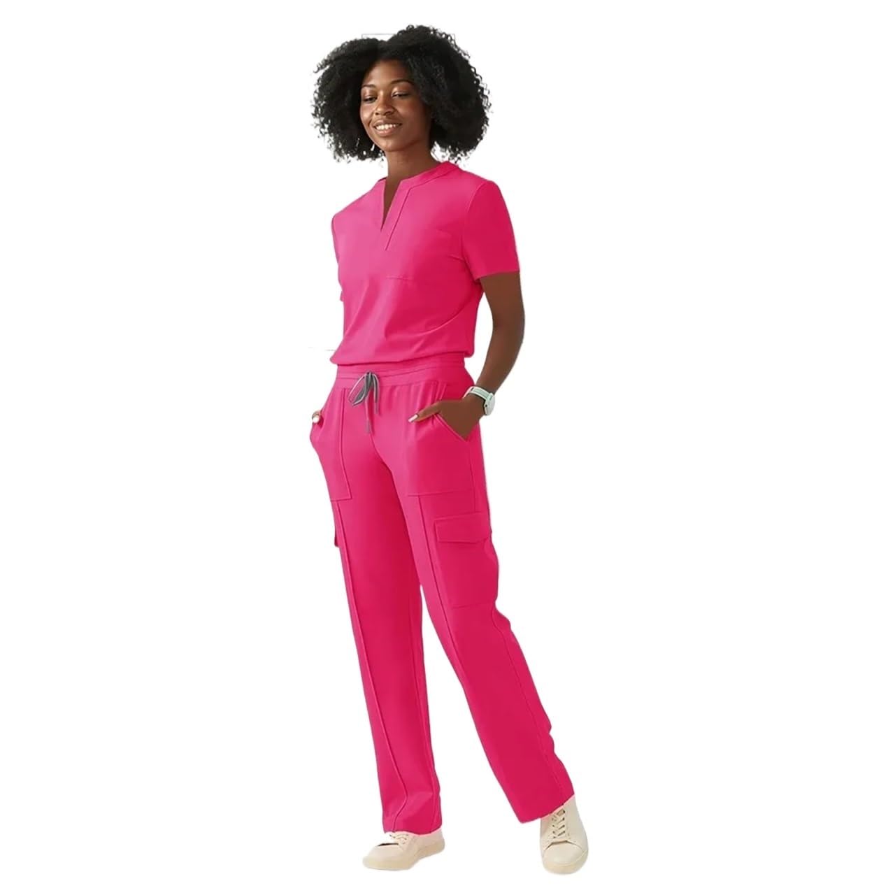 Uniforme Sanitario Unisex Uniforme médico de Manga Corta for Mujer, Conjunto Hospital, Uniforme Tienda Mascotas, Tops y Pantalones(Rose,S)