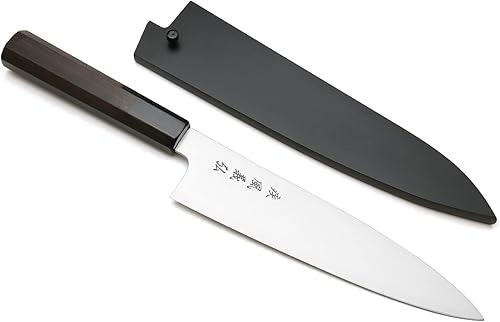 Yoshihiro HAP40 - Cuchillo de chef Gyuto de acero inoxidable de alta velocidad con mango de palisandro (9.5 pulgadas (9.449in))