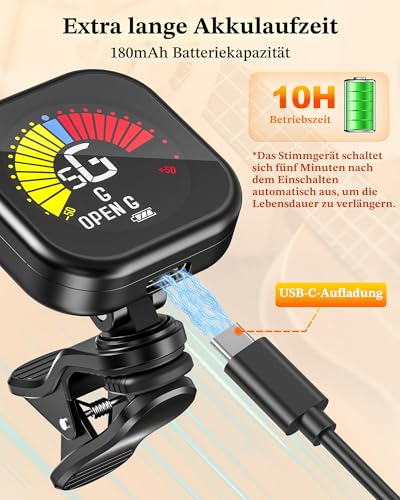 New bee Stimmgerät Gitarre LCD Farbdisplay Guitar Tuner Präzise Gitarrenstimmgerät Clip zum Anklipsen Stimmgerät für Gitarre, Bass, Violine, Ukulele, Chromatisch (Schwarz)