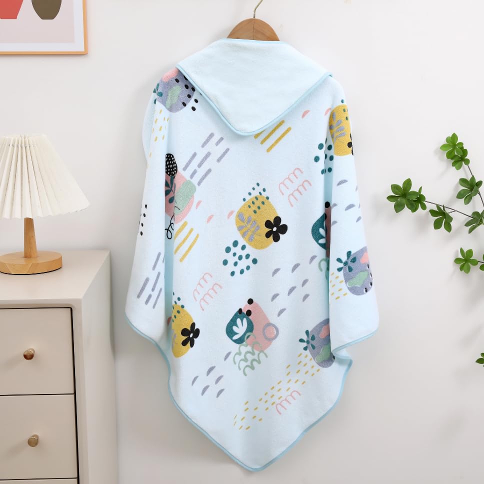 Image of Mee Mee Hooded Baby Bath Towel for New Born | Wash Cloth, Quick Absorbent, Can be Used for Baby Swaddling, Extra Soft Cotton Towels for Kids /Toddlers /Infants /Babies, Pack of 1, (Blue Rain) 80X80 CM