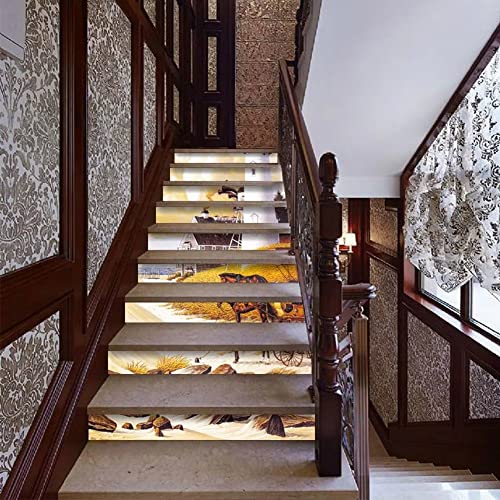 Tifege Lighthouse Carriage Village Oil Painting 3D Diy Staircase Wallpaper Peel And Stick 13 Piece Self-Adhesive Stair Sticker Decals Wall Mural Home Decor Decoration Removable 39.3X7 Lt13-006 #TOP1