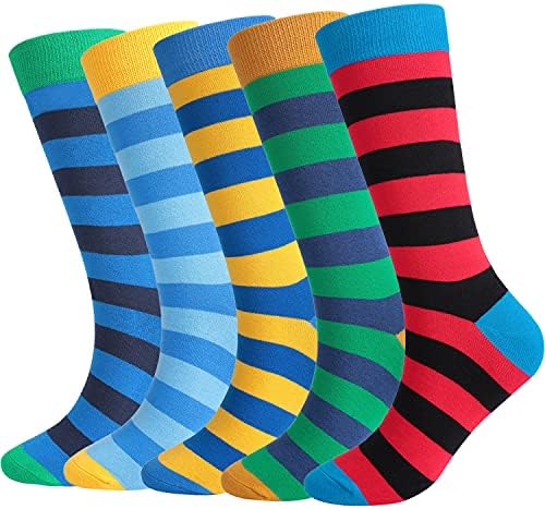DRASEX Men's Dress Socks Funny Colorful Striped Pattern Casual Cotton Crew Socks