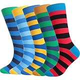 DRASEX Men's Dress Socks Funny Colorful Striped Pattern Casual Cotton Crew Socks