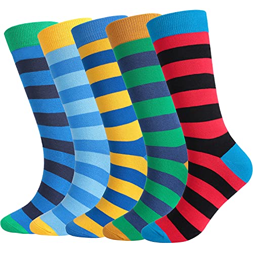 Drasex Men's Dress Socks Funny Colorful Striped Pattern Casual Cotton Crew Socks #TOP1