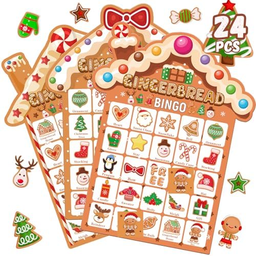 Christmas Gingerbread Bingo Game for Kids Large Group with 24 Xma...