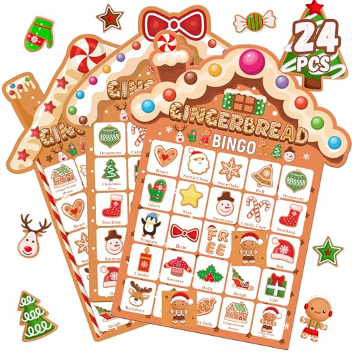 Christmas Gingerbread Bingo Game for Kids Large Group with 24 Xma...