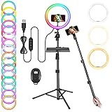 【3 temperaturas de color y 26 modos de iluminación RGB) Temperatura de color 3200 – 6400 K, con luz blanca cálida, luz blanca fría y 26 modos de iluminación RGB, 9 niveles de brillo para satisfacer todas tus necesidades en diferentes entornos, 164 perlas de lámpara de alta calidad que proporcionan una iluminación perfecta para tu fotografía, transmisión en vivo, etc.