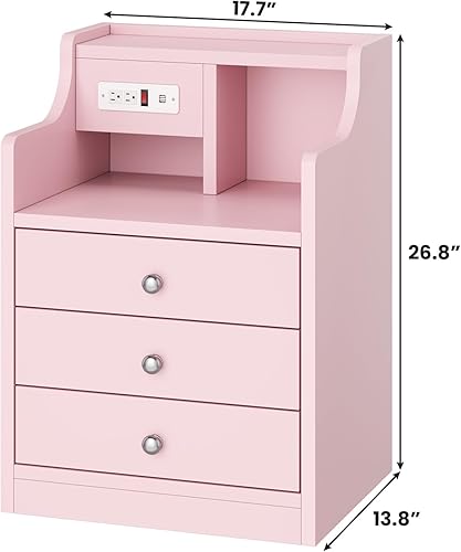 Miniatura 10 de Tiptiper Juego de 2 mesitas de noche, mesita de noche negra con gabinete y estación de carga, mesitas de noche con 3 cajones para dormitorios, juego