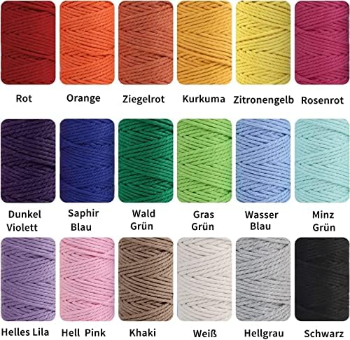 Przędza do makramy, 2 mm x 30 m, 18 sztuk przędzy bawełnianej, sznurek bawełniany, sznurek bawełniany, przędza makramowa, do majsterkowania, rzemiosła, robienia na drutach, dekoracja ścienna, do salonu, na balkon,