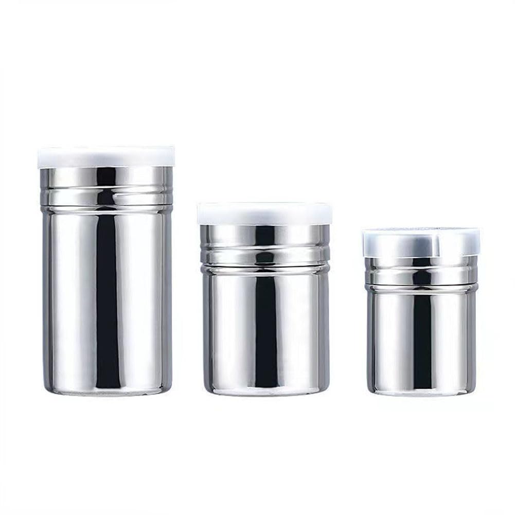 3PCS S/M/L Stainless Steel Flour Powder Sugar Shaker with Lid Mesh Shaker Icing Sugar Powder Cocoa Flour Chocolate Coffee Sifter Cooking Tool Accessories