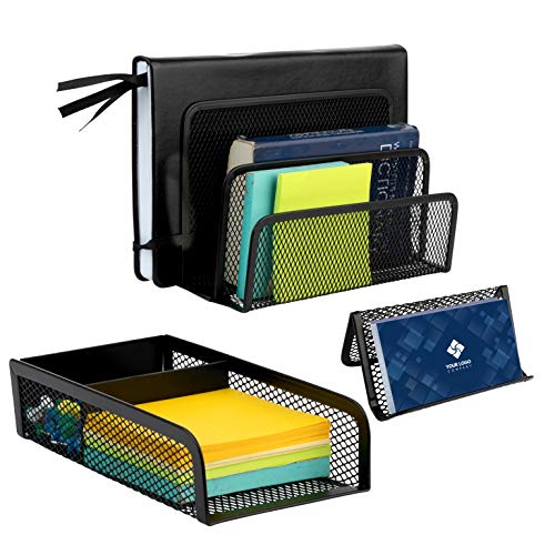 Homeries Office Desk Organizer Set (6 Pieces) - Includes 4-Tier Document Holder, Magazine Holder, Pen & Pencil Holder, Paper Clip Holder, Post-It Note Holder, Business Card Holder – Mesh Wire Design