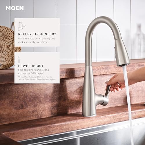 Moen 87627BL Haelyn Tek Saplı Aşağı Çekmeli Püskürtücü Mutfak Musluğu, Refleks ve Güç Temiz, Mat Siyah