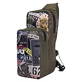 harfenbauer ステイカーブ ユニ スリングバックパック クロスボディ メッセンジャーバッグ デイパック, ブルー, グリーンパッチ。