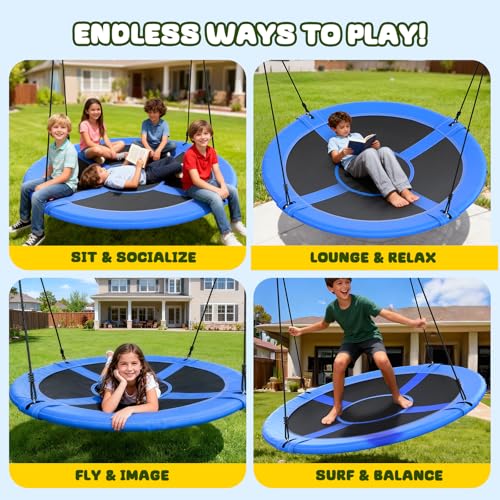 Image of Trekassy 60 inch Large Saucer Tree Swing for Kids Adults 900D Oxford Waterproof with 2pcs Hanging Straps