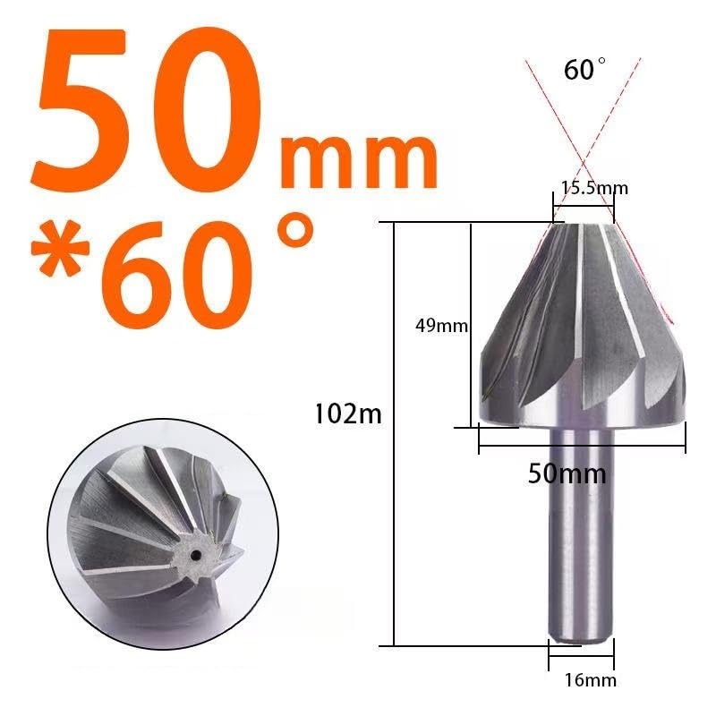 High-Speed Steel (HSS) Chamfer Cutter Set - 6mm to 50mm, 60/90/120 Degree Chamfering Drill Mill Tool(60 Degree,50.0mm)