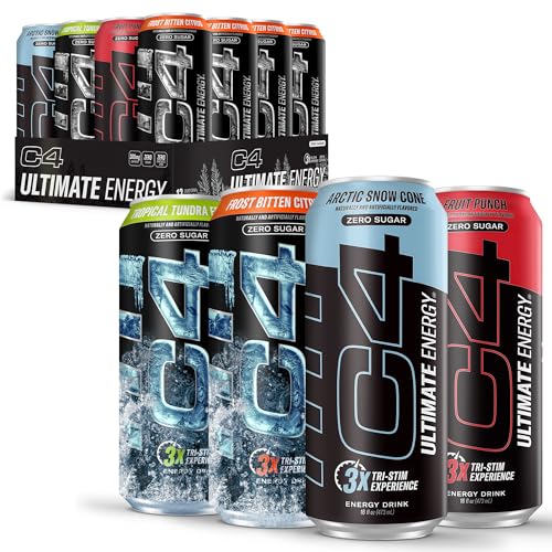 C4 Ultimate Zero Sugar Energy Drink Official Variety Pack, Tri-Stim Experience with 300mg Caffeine +...
