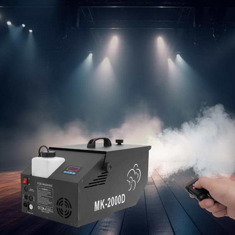 Máquina de humo de bajo nivel de 1200 W con control remoto inalámbrico y protocolo DMX, generador de niebla fría de 5000 CFM para Halloween, bodas, escenarios, fiestas y efectos DJ, con pantalla LCD y control automático de temperatura, color negro
