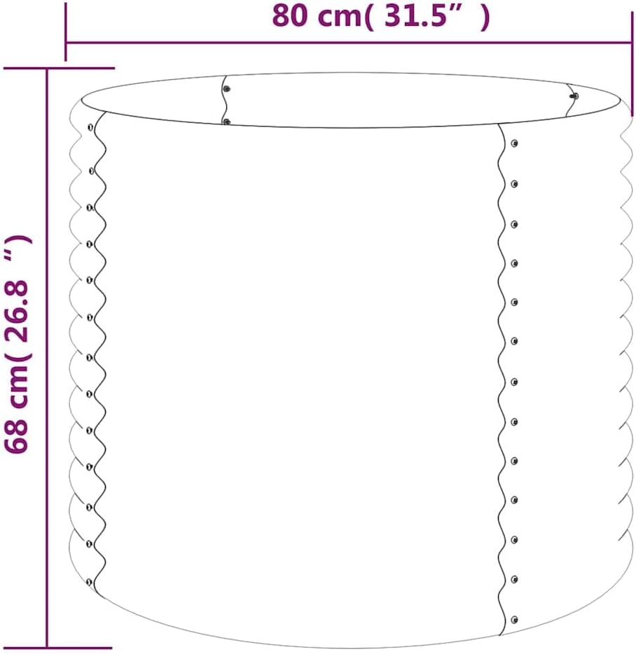 Round Metal Planter Anthracite 31.5 in Powder-Coated Steel Raised Garden Bed for Herbs Veggies Flowers on Patio Balcony Terrace